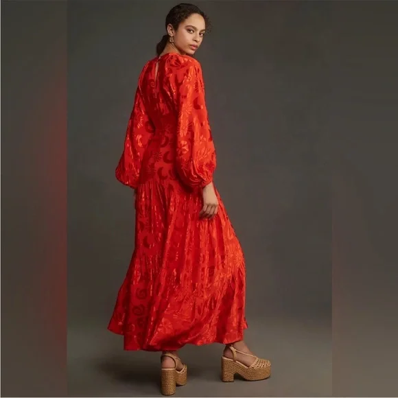 Farm Rio Long-Sleeve V-Neck Jacquard Maxi Dress - Picture 2 of 3